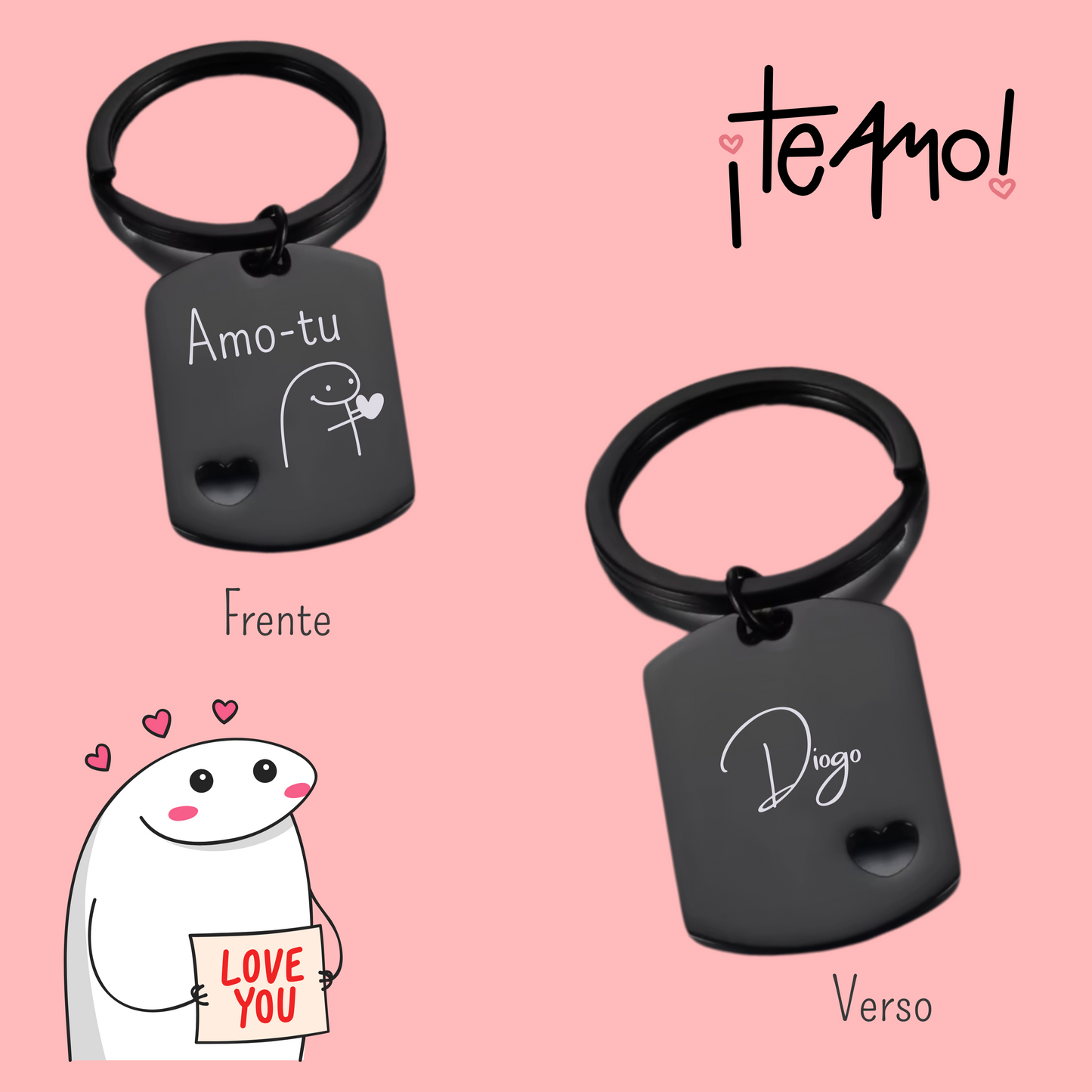Porta-chaves aço inox -Amo-tu (bentô)