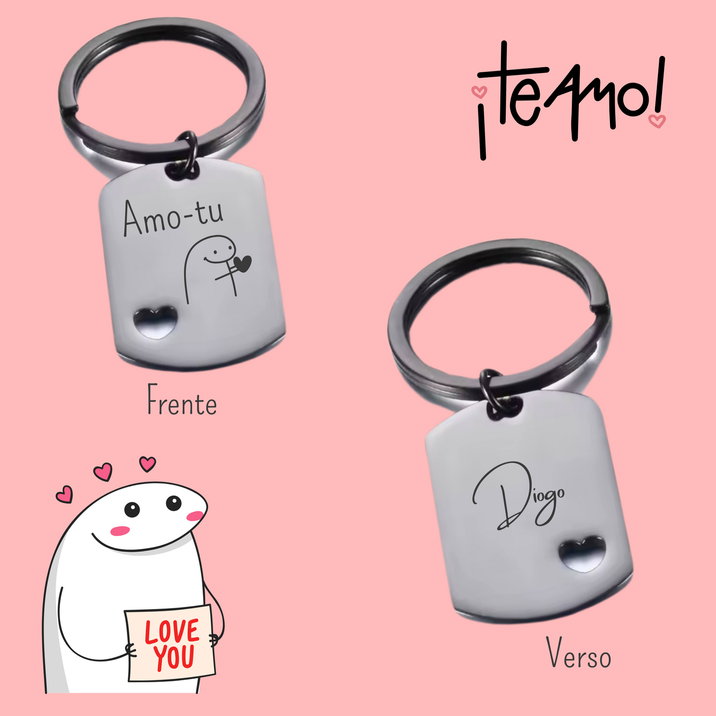 Porta-chaves aço inox -Amo-tu (bentô)