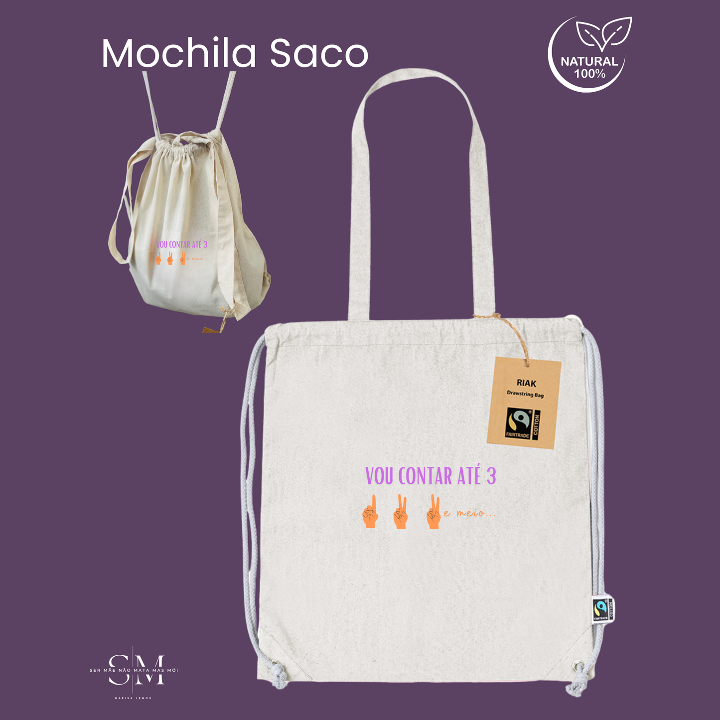 Mochila/Saco Divertido | Frase “Vou contar até 3”