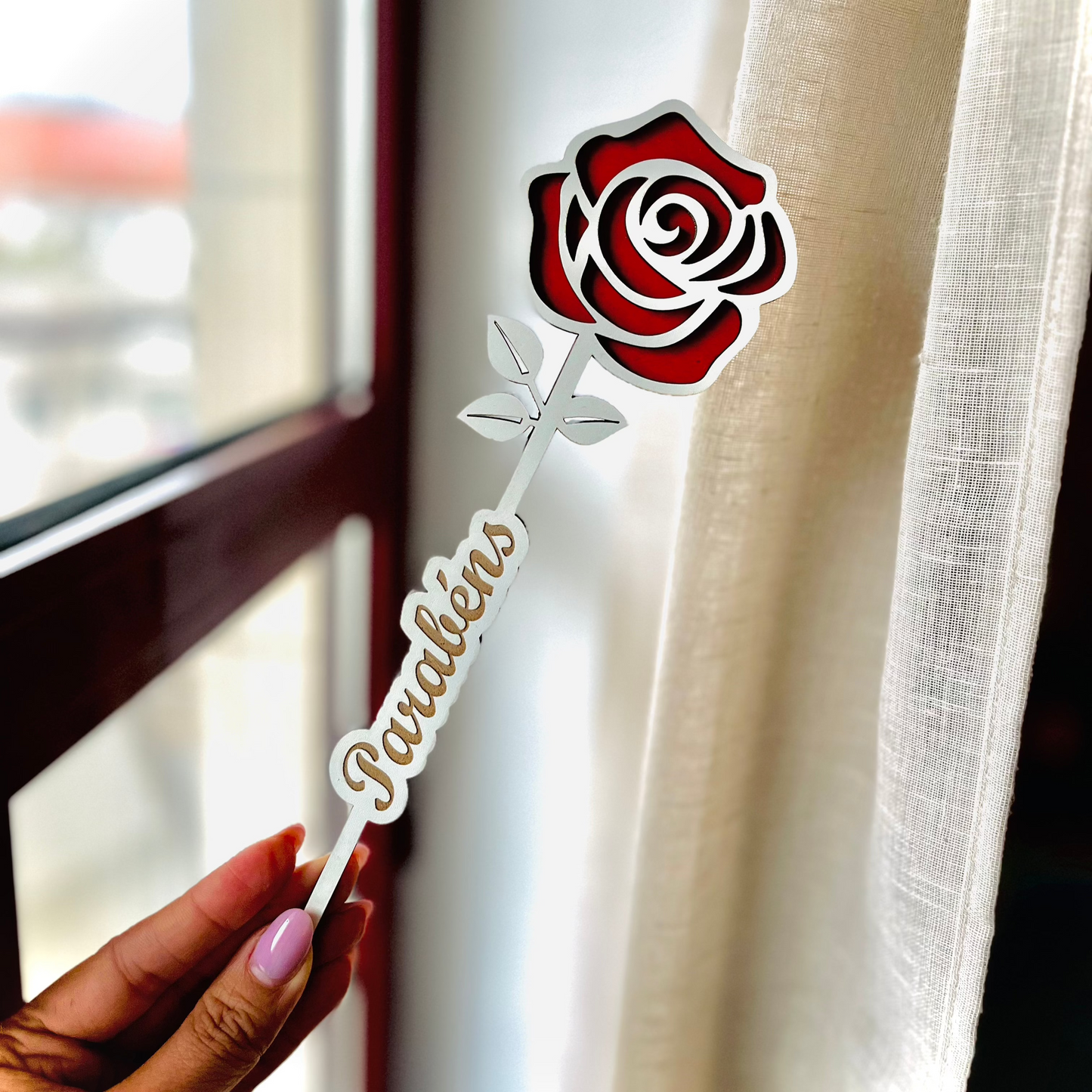 Flor em Madeira MDF Personalizada | Parabéns