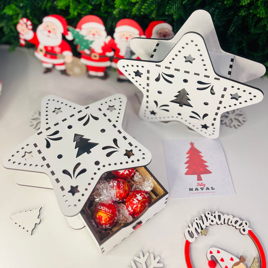 Caixa artesanal em madeira com chocolates