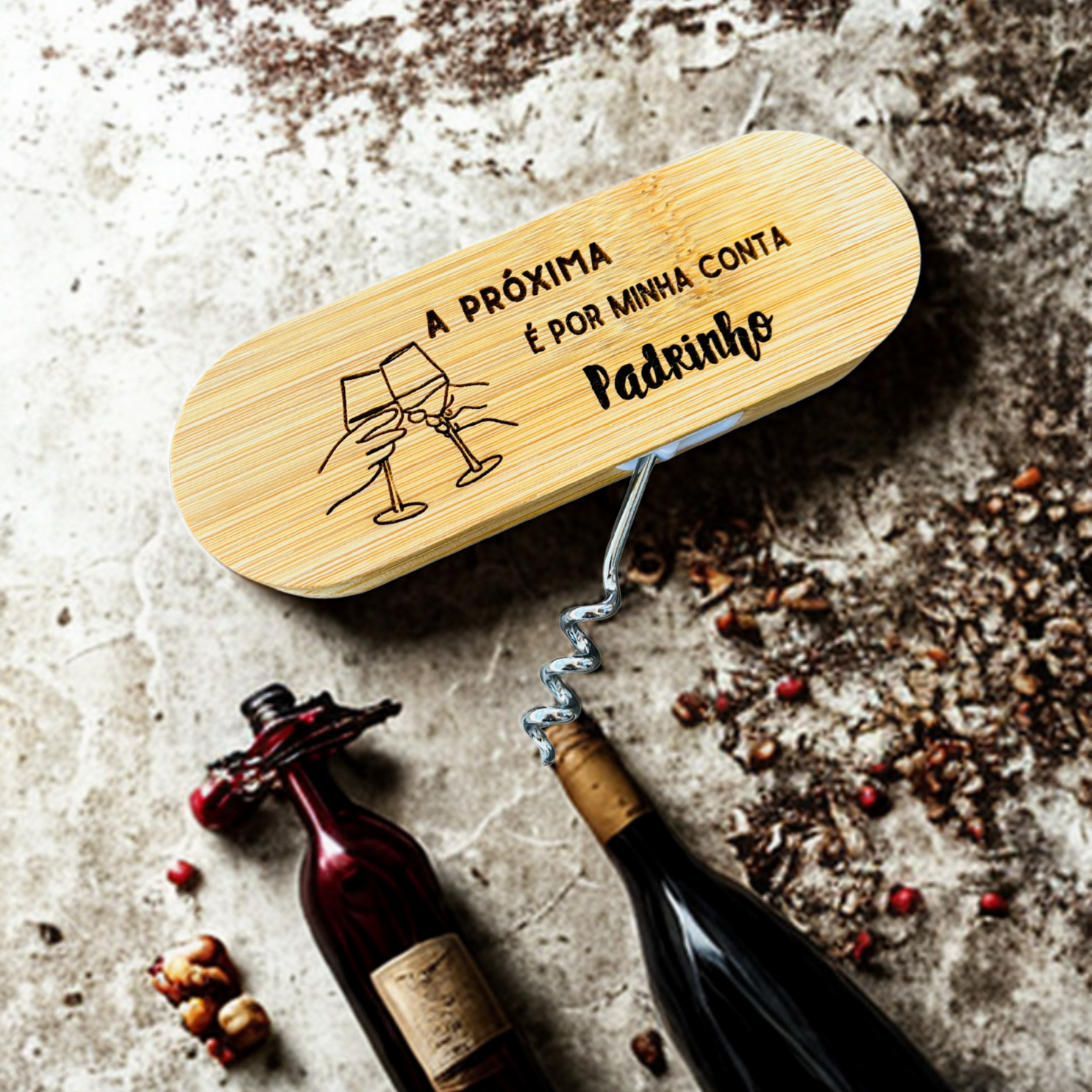 Um abre garrafas em bambu para oferecer ao padrinho 