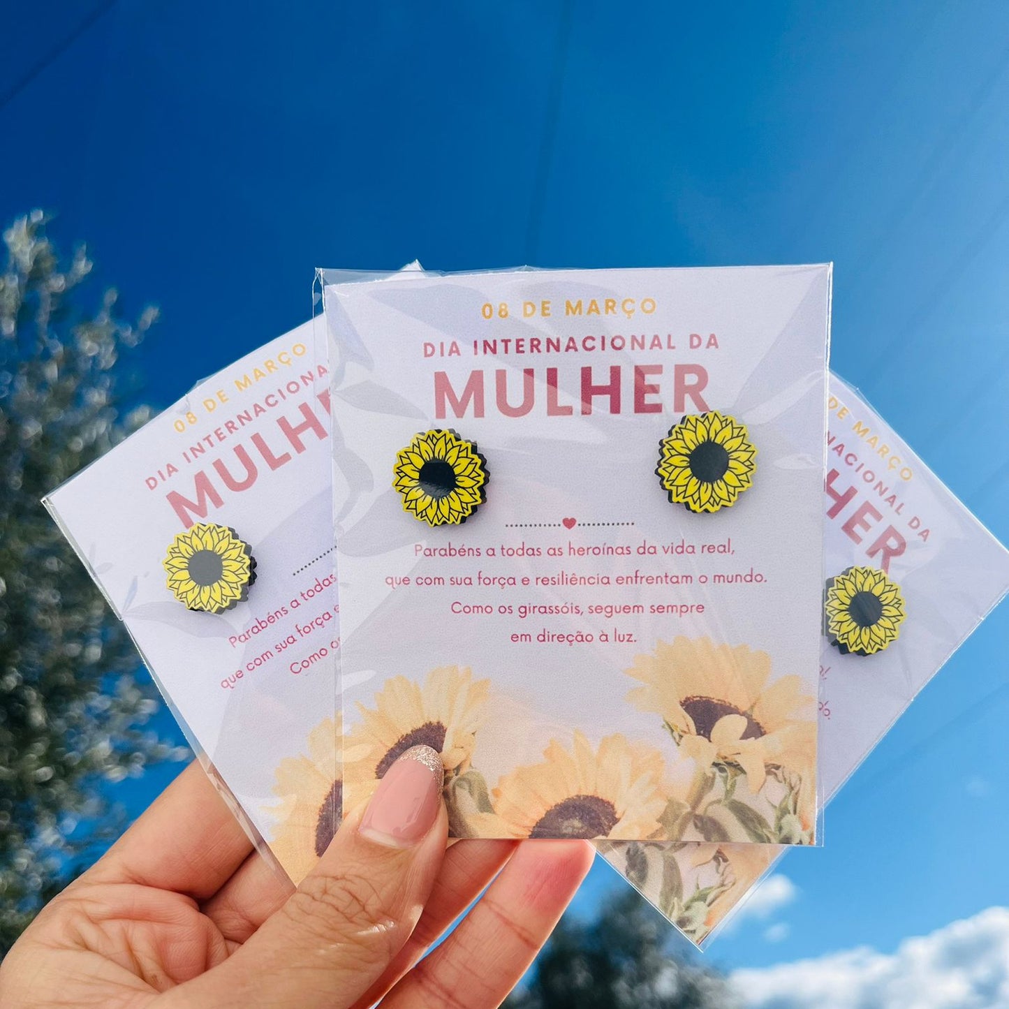 Dia da mulher -Pack de 3 - Brincos Girassol