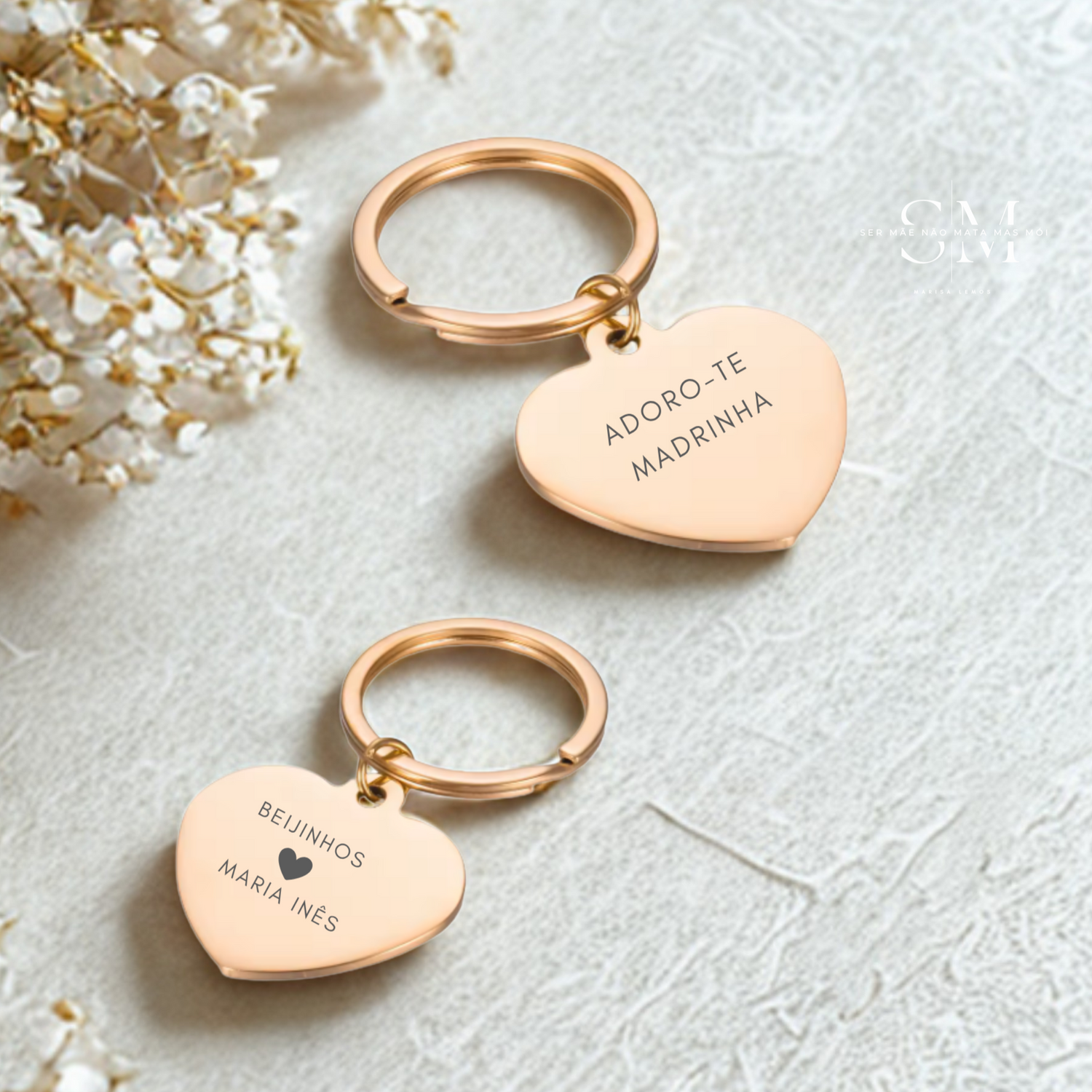 Porta chaves em forma de coração, personalizado para oferecer à madrinha