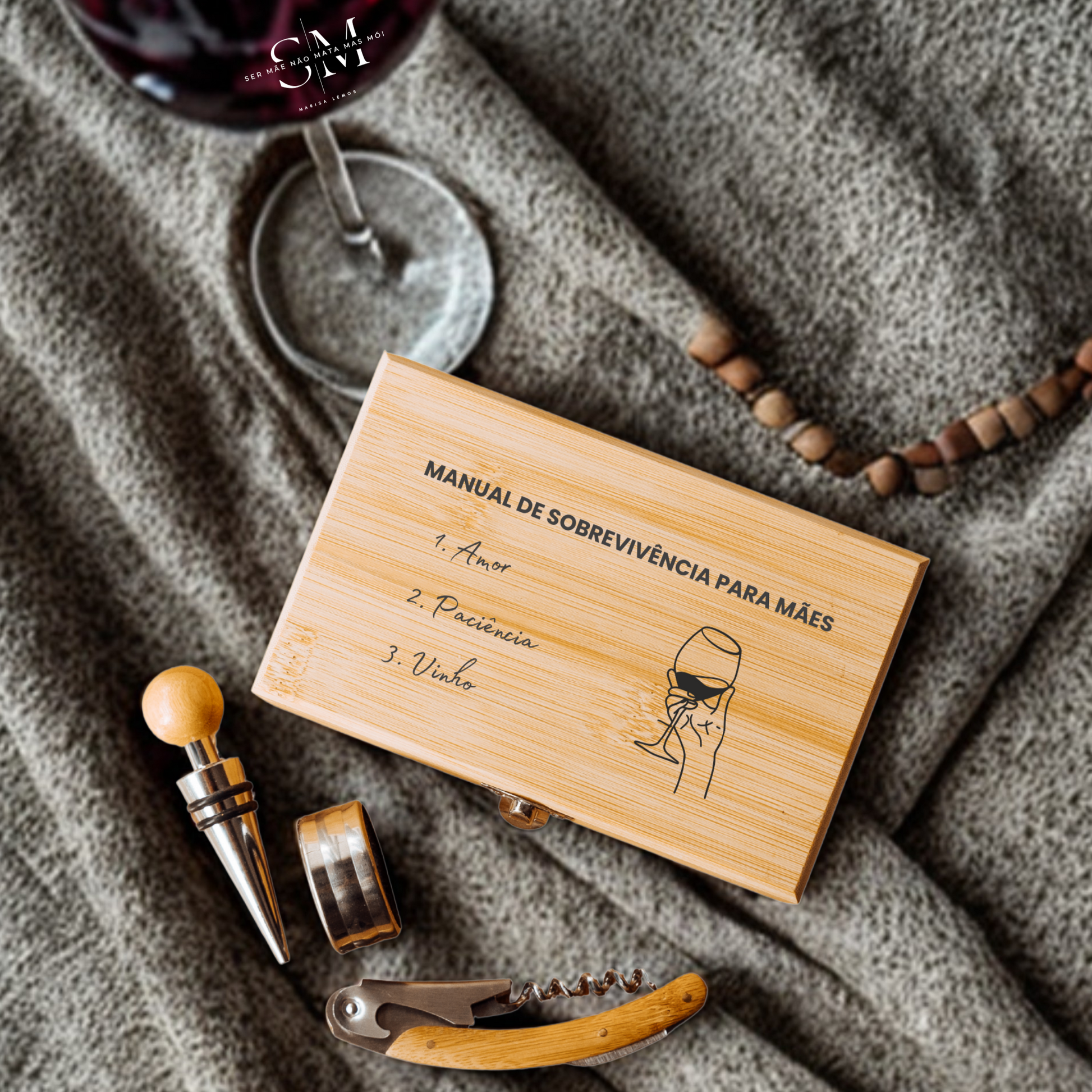 Set de vinhos para oferecer à mãe com manual de sobrevivência 